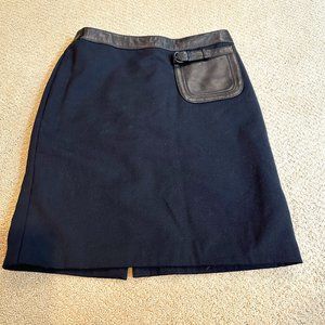H Hilfiger Skirt Wool Blend Career Leather Accents Office Siren Minimal Size 8